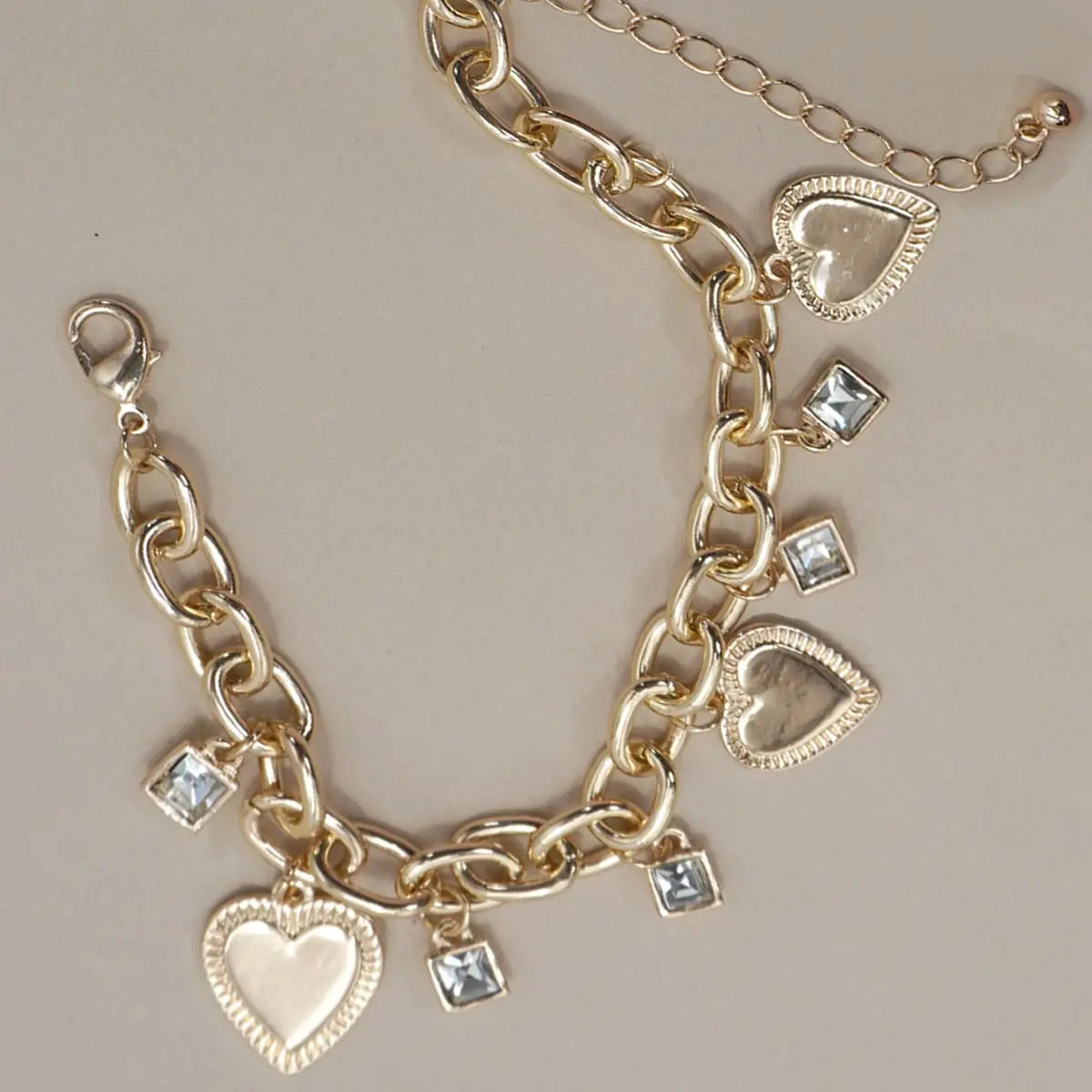 Hearts and Rhinestones Charm Bracelet