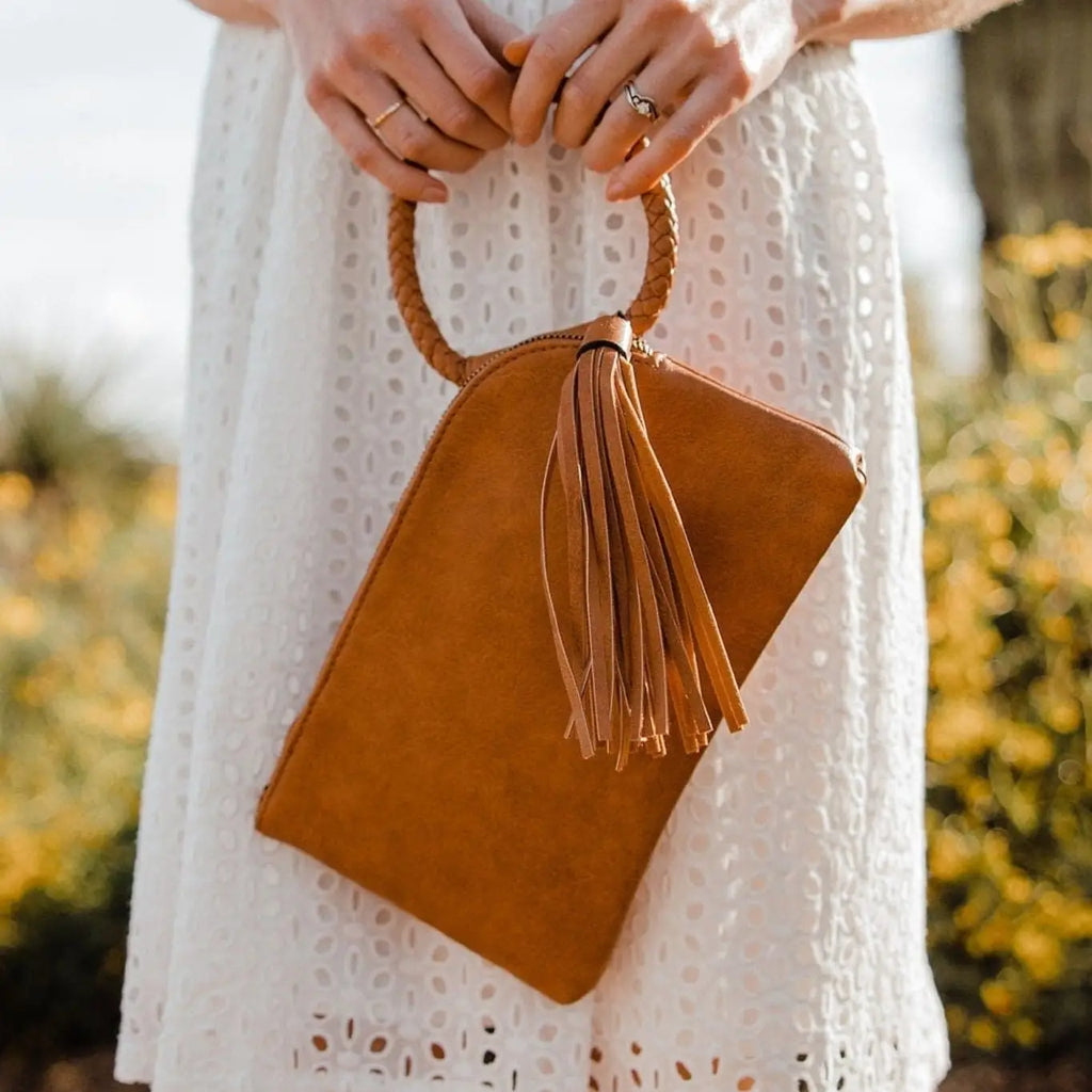The Sophia Soft Vegan Leather Wristlet/Clutch (Brown)