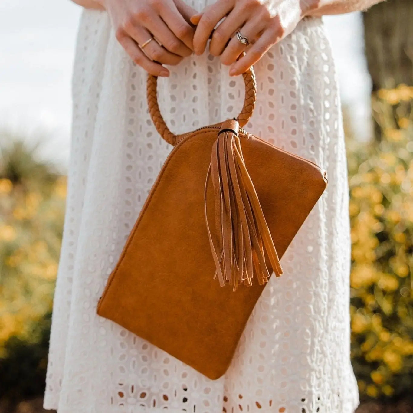The Sophia Soft Vegan Leather Wristlet/Clutch (Brown)