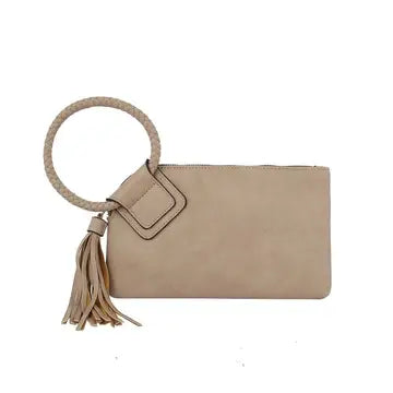 The Sophia Soft Vegan Leather Wristlet/Clutch (Taupe)