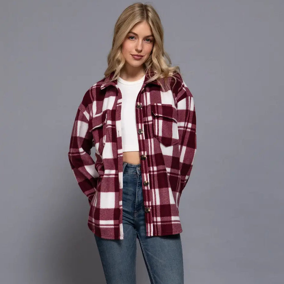 Bonfire Nights Shacket In Burgundy or Taupe