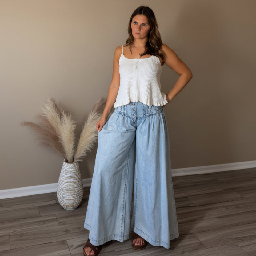 The Avery Pleated Wide Leg Denim