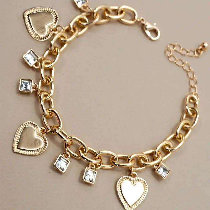 Hearts and Rhinestones Charm Bracelet