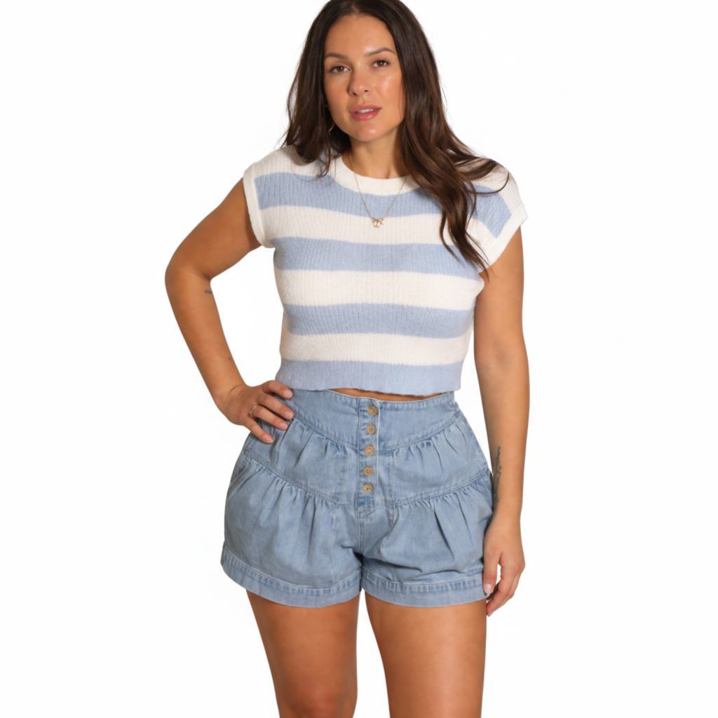 City Flow Pleated Denim Shorts