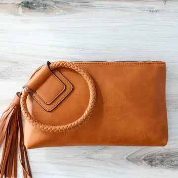 The Sophia Soft Vegan Leather Wristlet/Clutch (Brown)