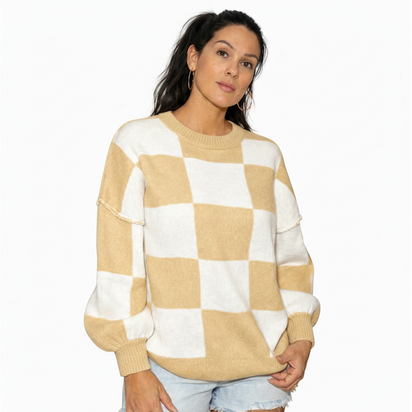 Vanilla Latte Checkered Sweater