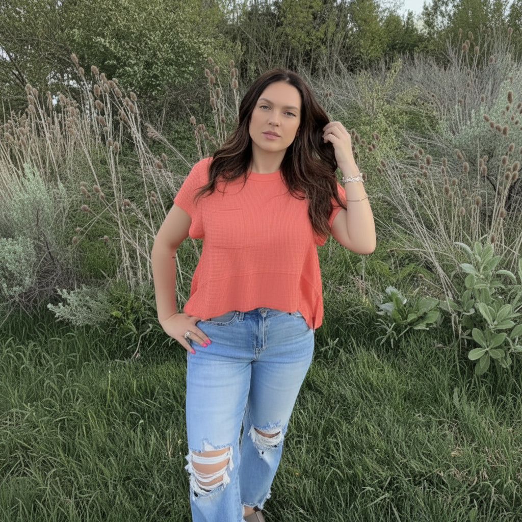 Sadie Hem Waffle In Coral