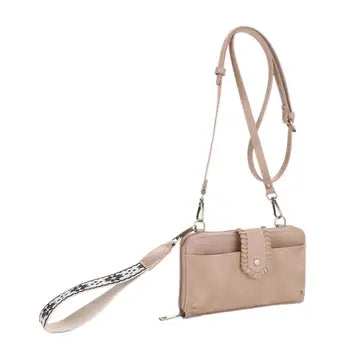 Joelle Crossbody Wallet with Boho Wrist Strap (Taupe)