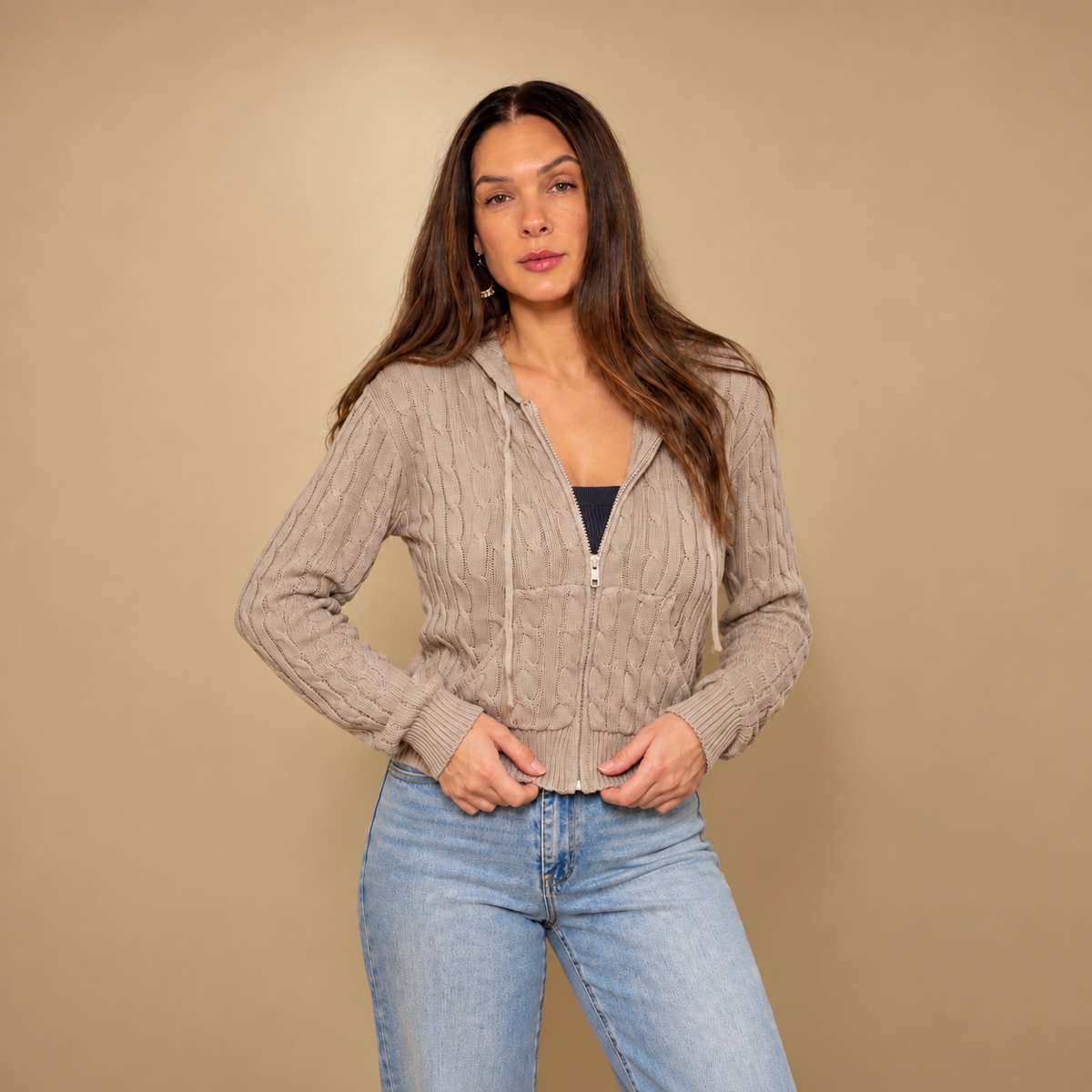 The Sienna Cable Knit Zip-Up