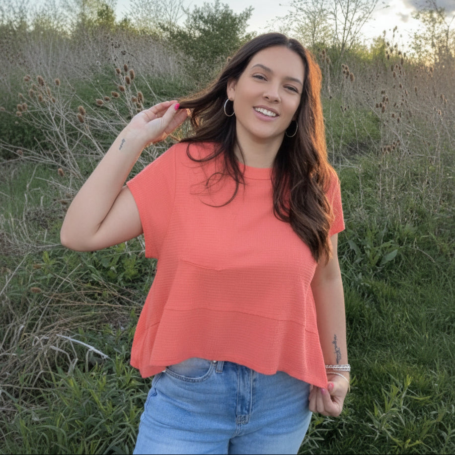 Sadie Hem Waffle In Coral