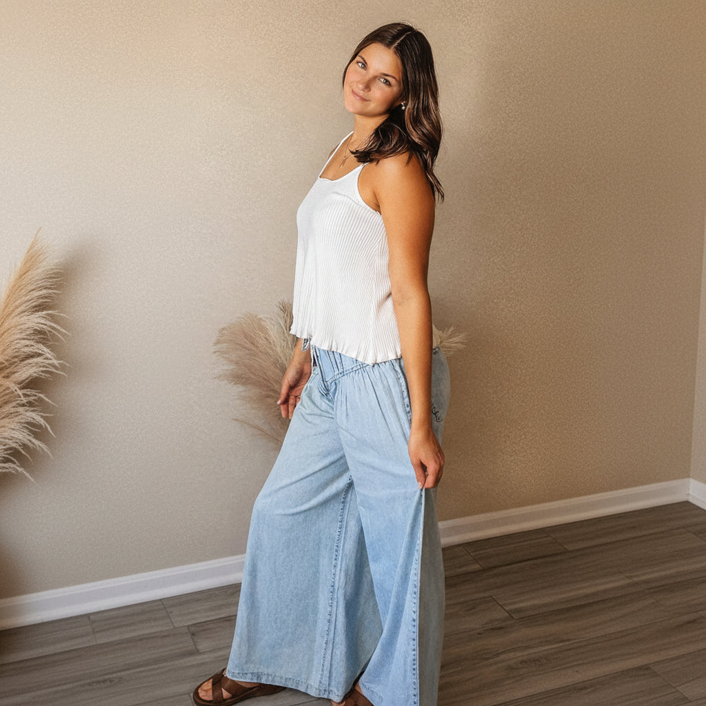 The Avery Pleated Wide Leg Denim