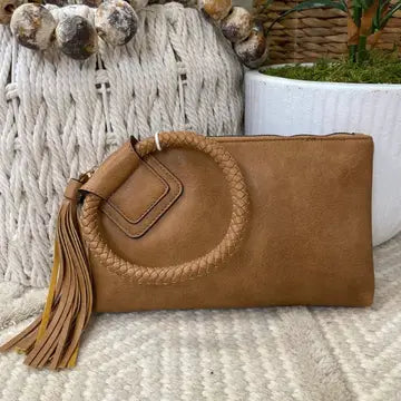 The Sophia Soft Vegan Leather Wristlet/Clutch (Brown)