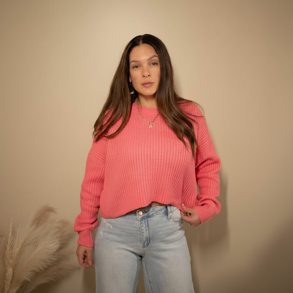 Pink Taffy Cropped Knit Sweater