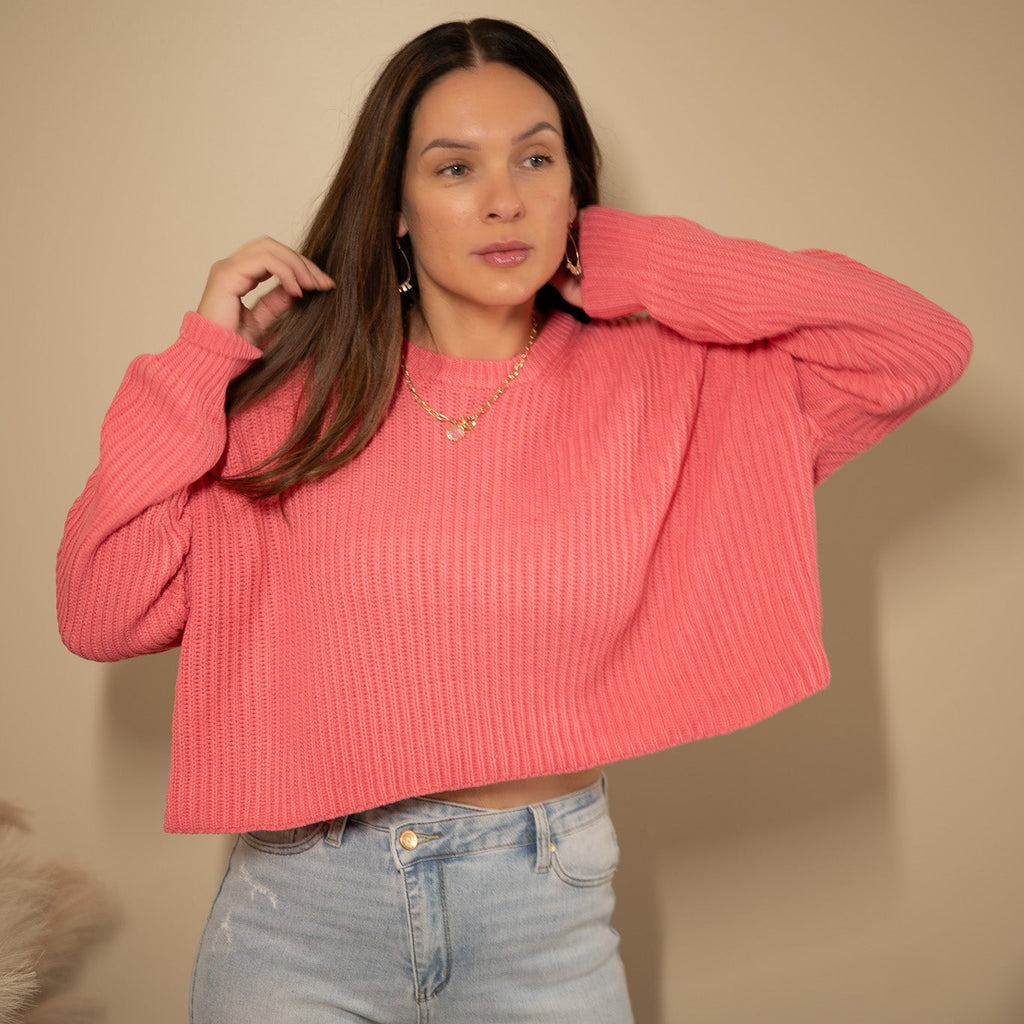 Pink Taffy Cropped Knit Sweater