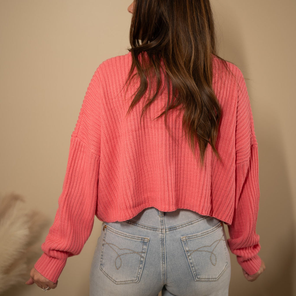 Pink Taffy Cropped Knit Sweater