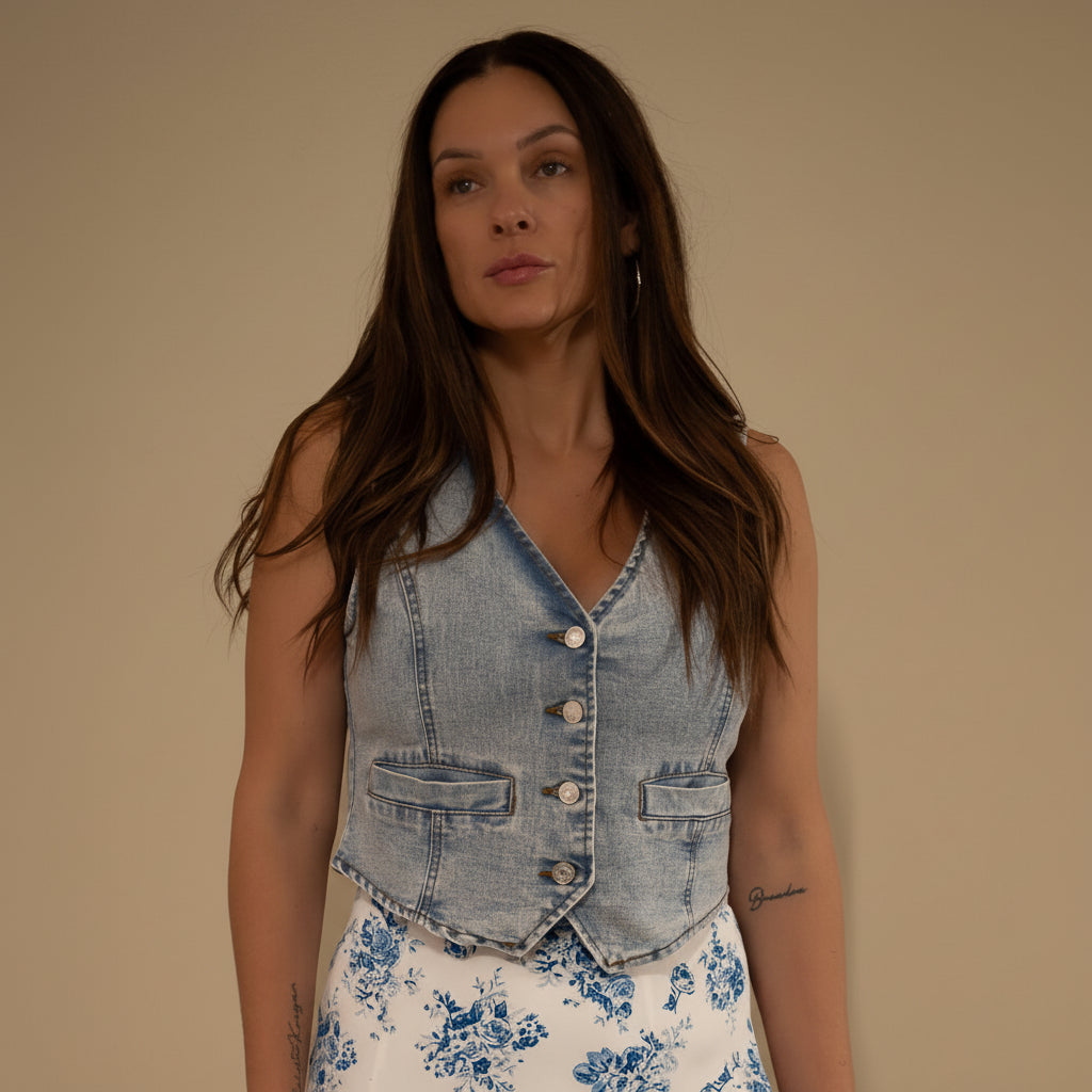 The Everly Button Denim Vest