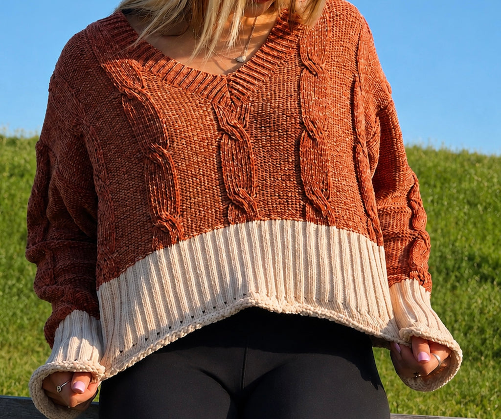Rust & Ivory Cable Knit