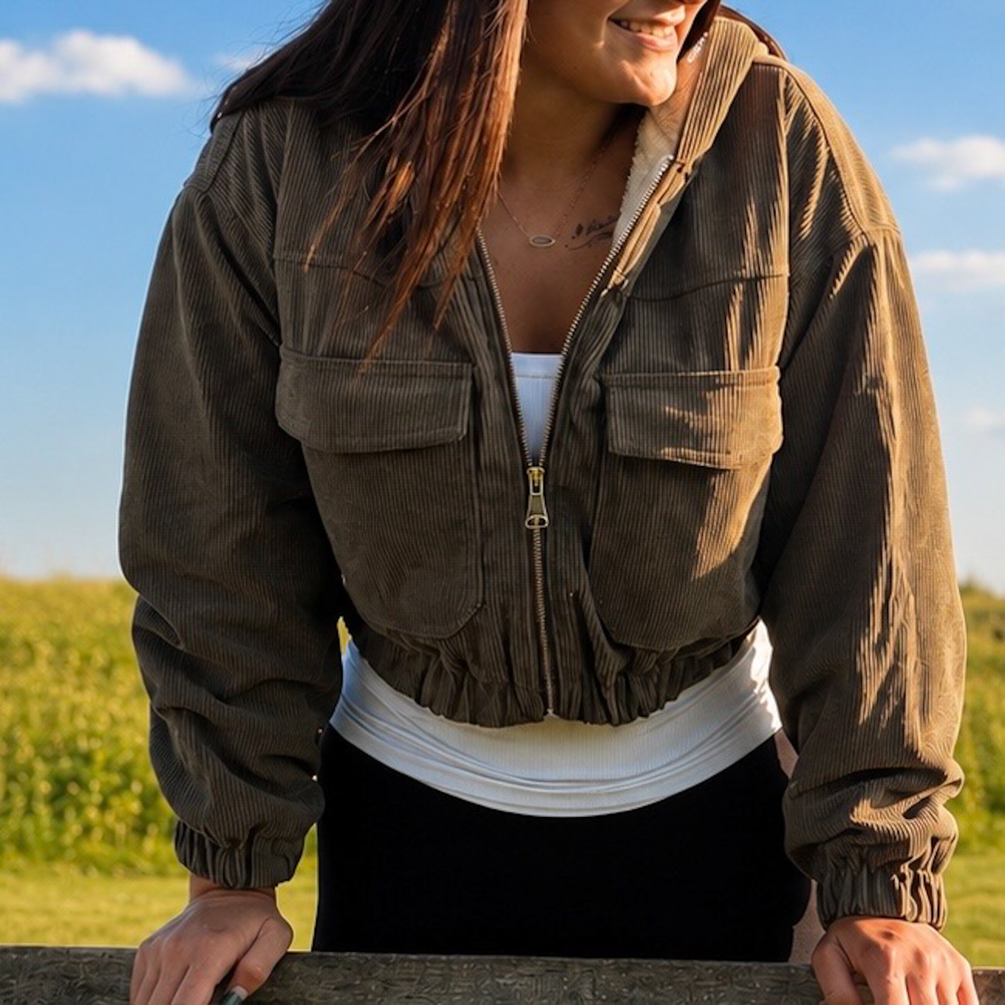 The Olive Aspen Corduroy Cropped Jacket