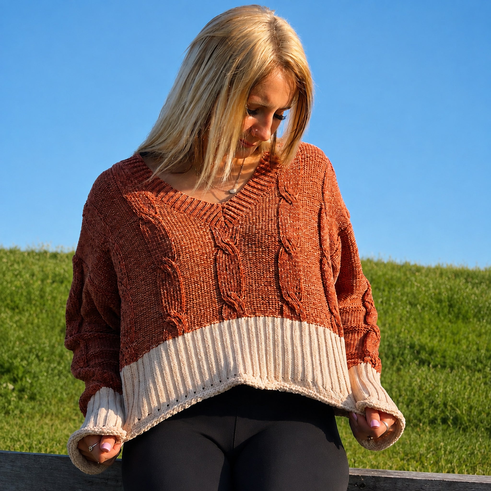 Rust & Ivory Cable Knit