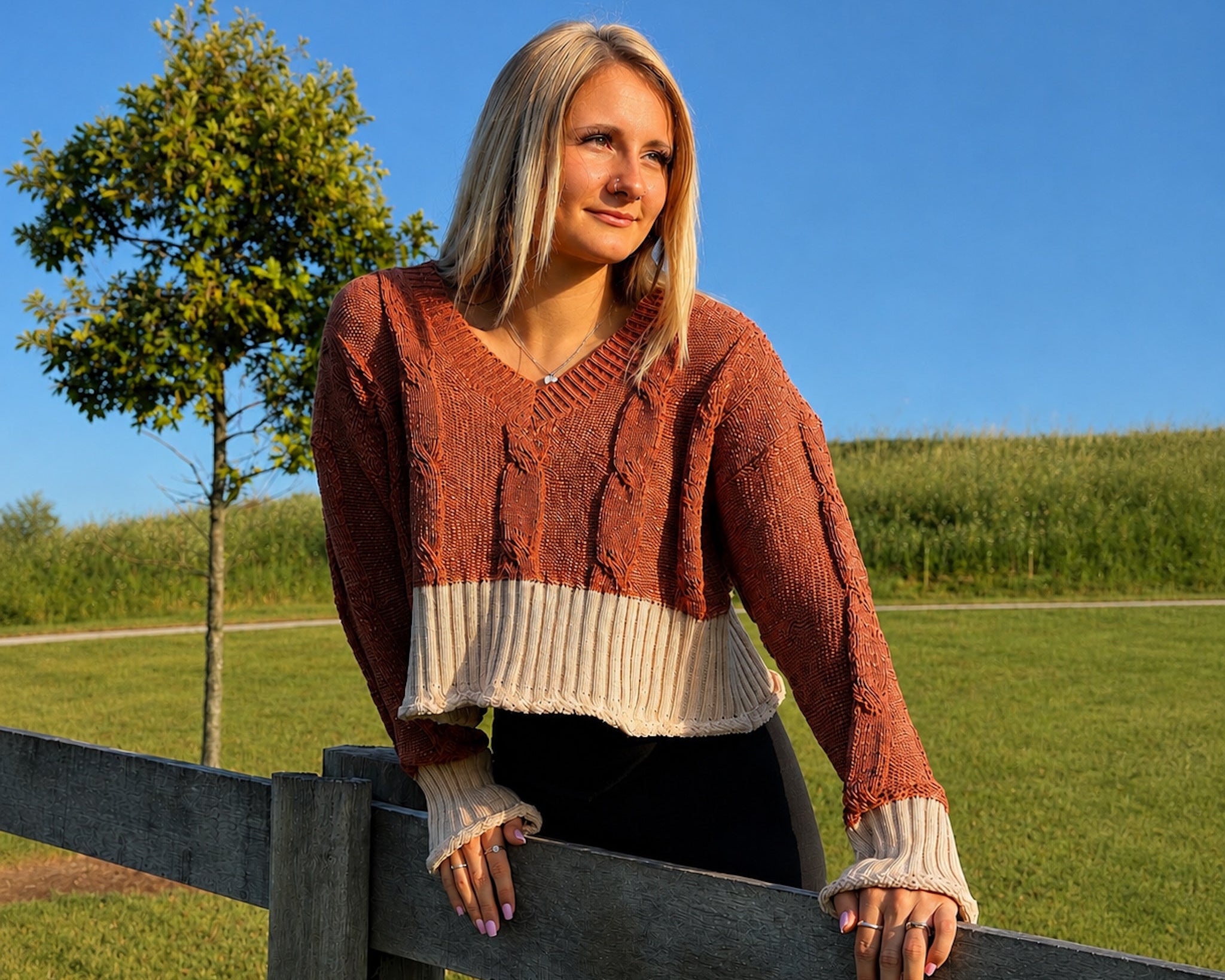 Rust & Ivory Cable Knit
