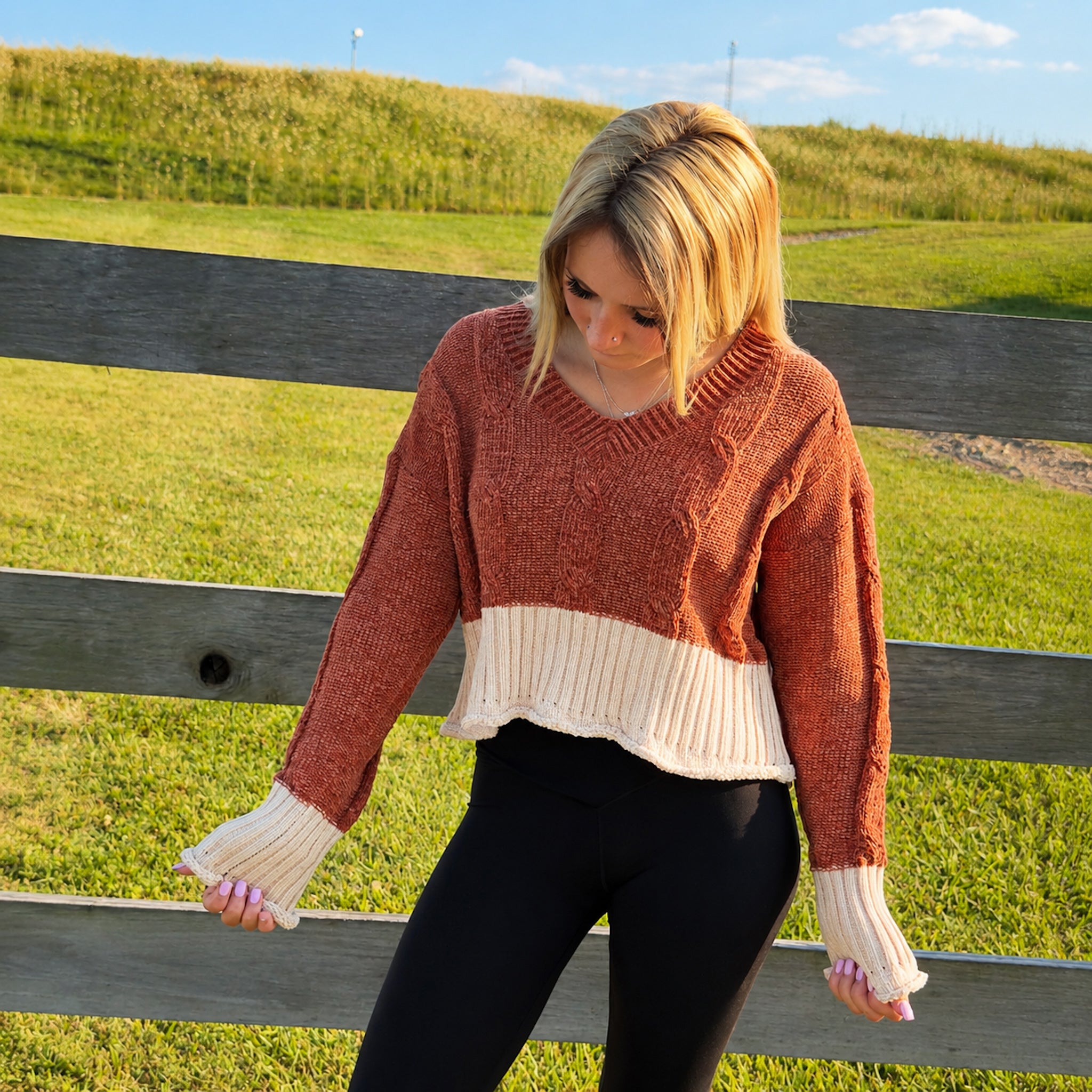 Rust & Ivory Cable Knit