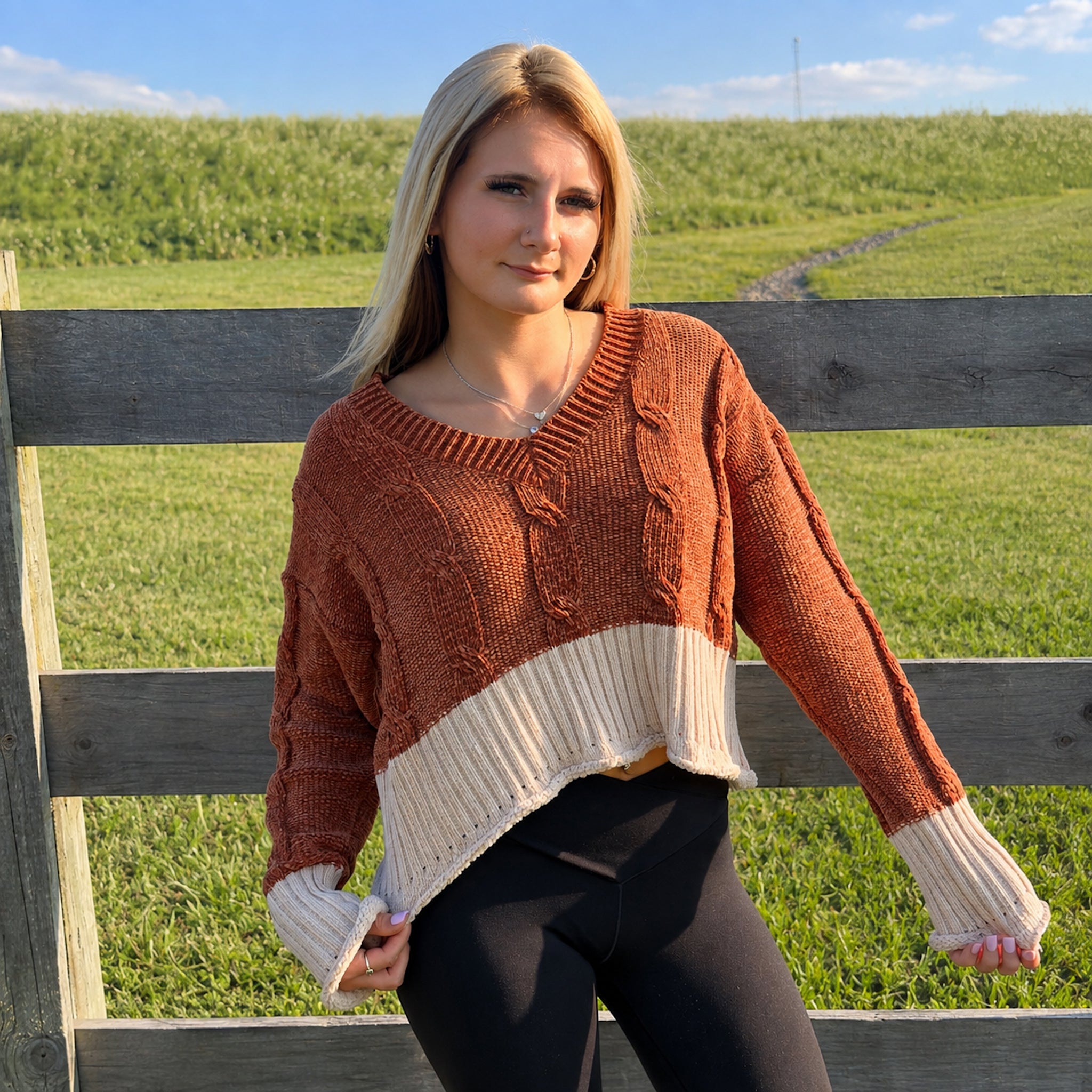 Rust & Ivory Cable Knit