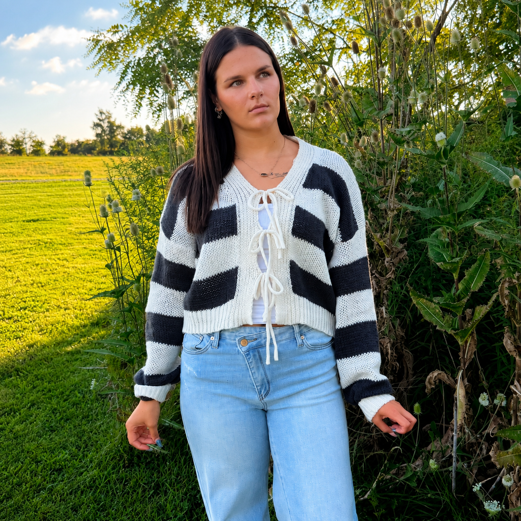 The Autumn Romance Front-Tie Cardigan In Black Or Brown