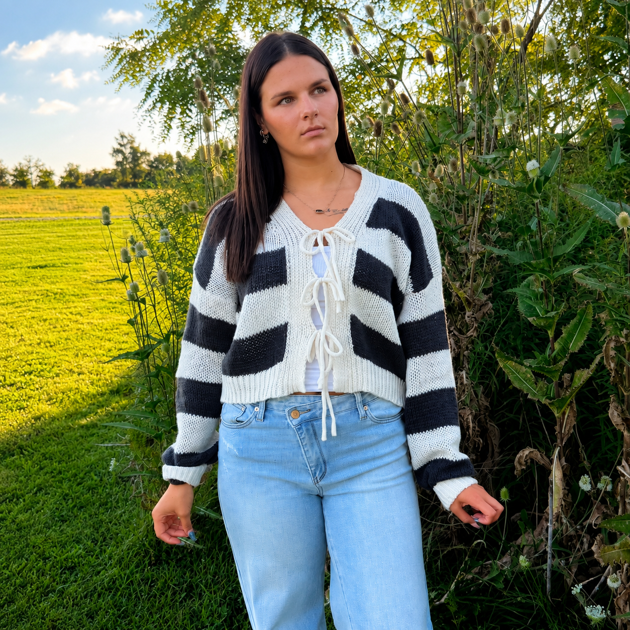 The Autumn Romance Front-Tie Cardigan In Black Or Brown