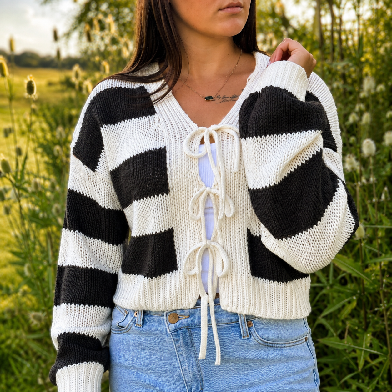 The Autumn Romance Front-Tie Cardigan In Black Or Brown