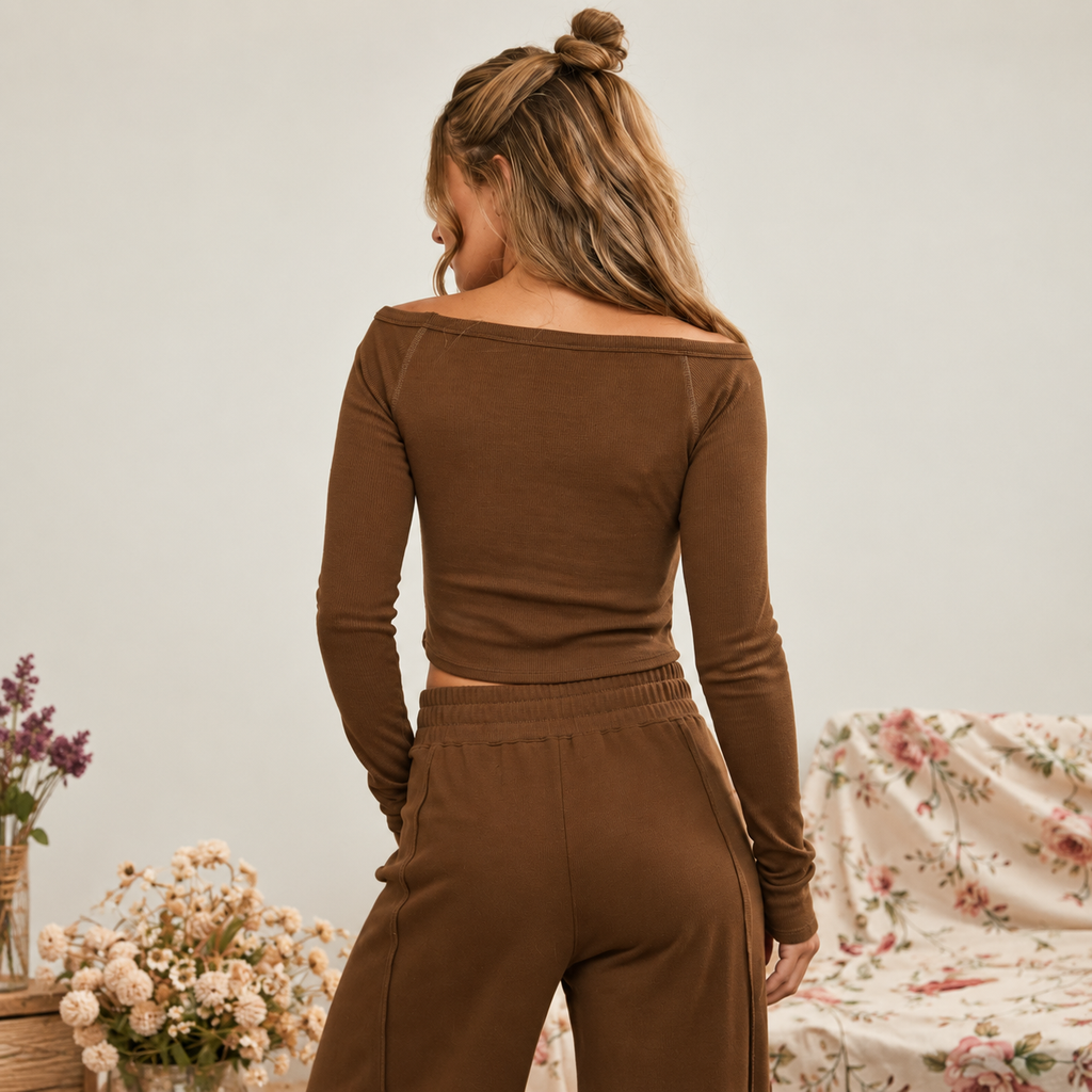 Mocha Darling Off-Shoulder Top