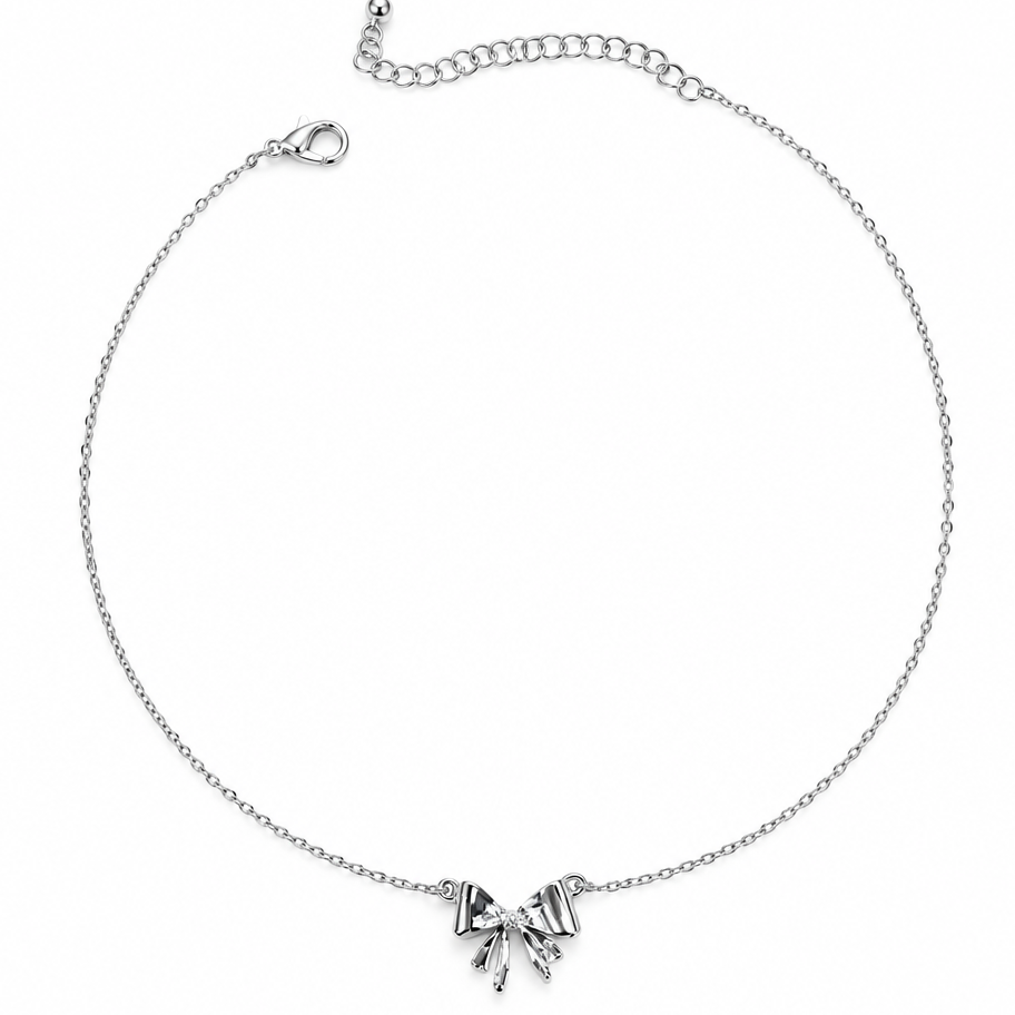 Pretty Little Bow Silver Necklace