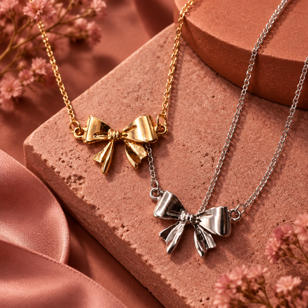 Pretty Little Bow Silver Necklace