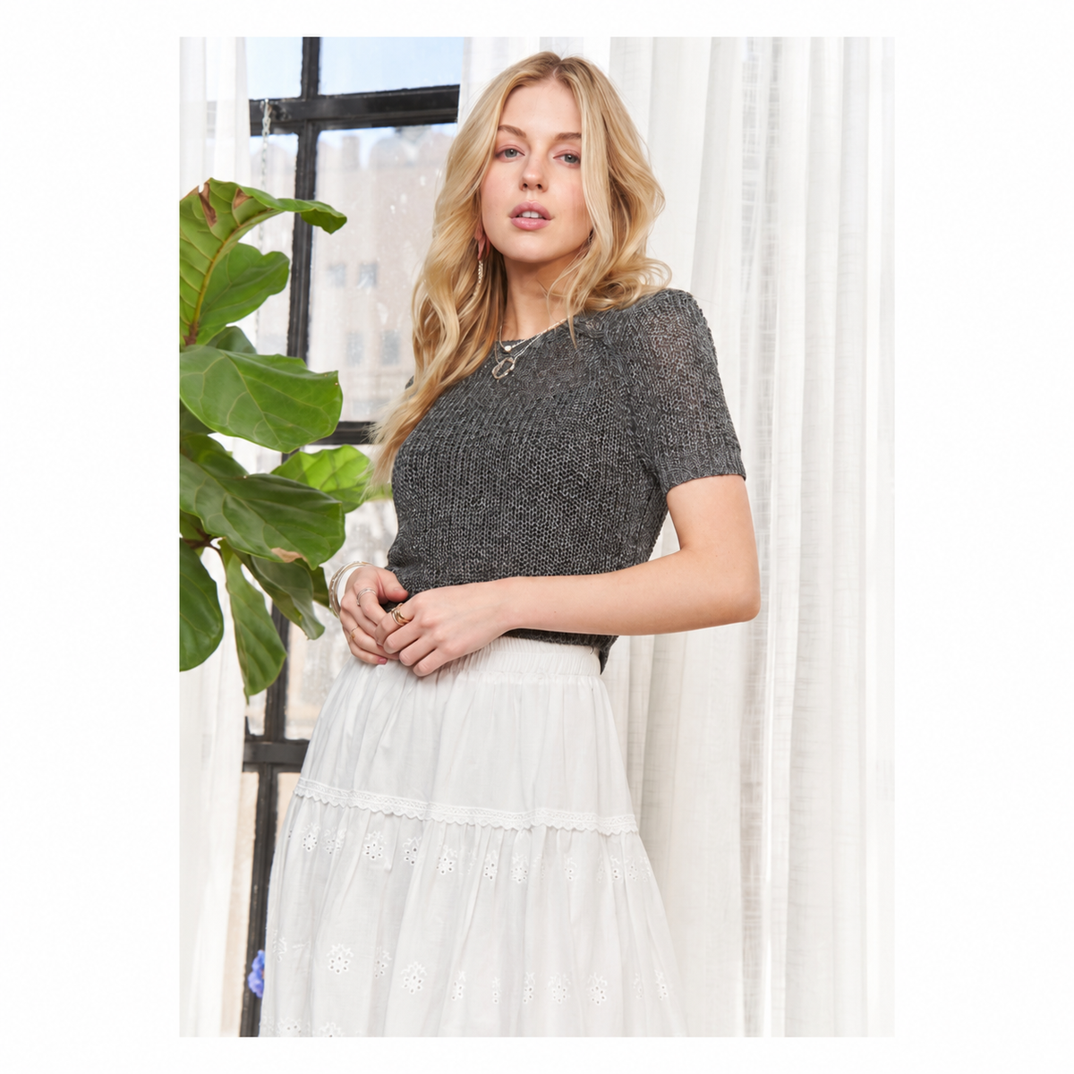 Charcoal Charm Knit Top