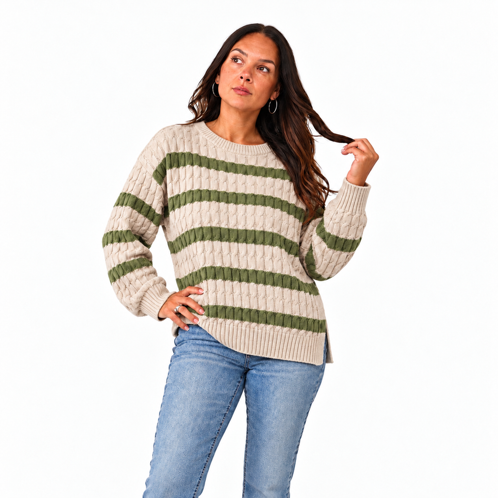 Olive & Oatmeal Cable Knit Sweater