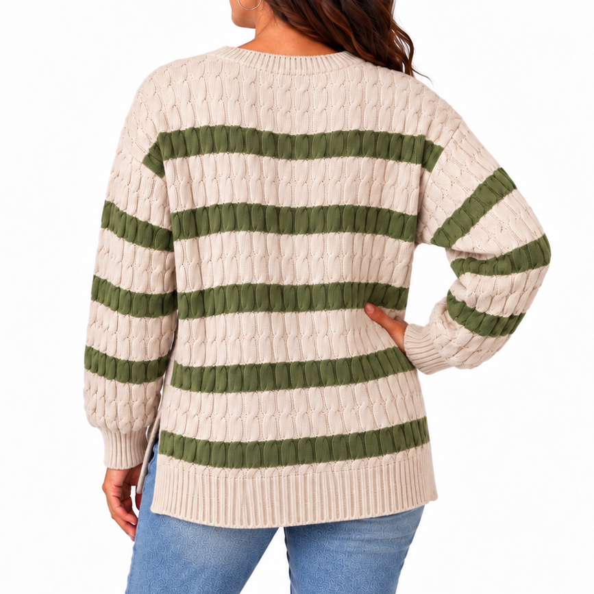 Olive & Oatmeal Cable Knit Sweater