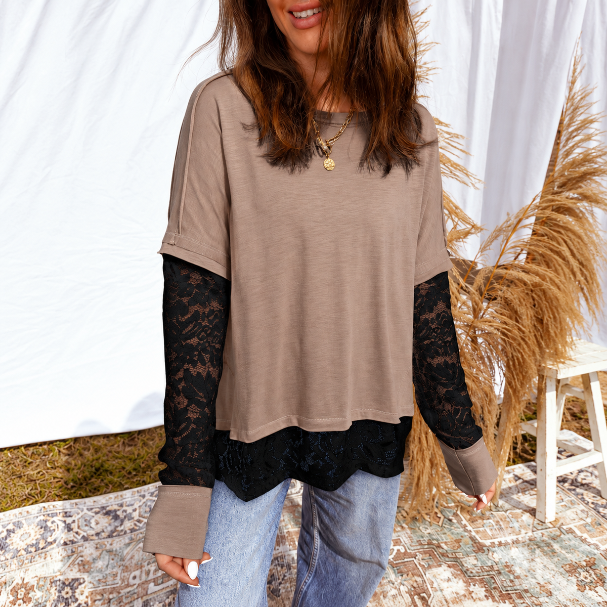 The Mocha Lace Layered Top