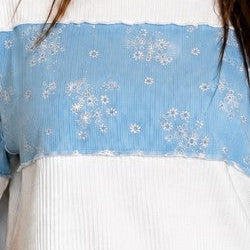 Ocean Blue Rib Floral Color Block Top