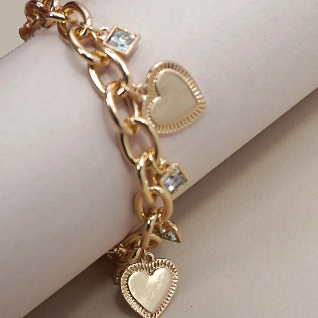 Hearts and Rhinestones Charm Bracelet
