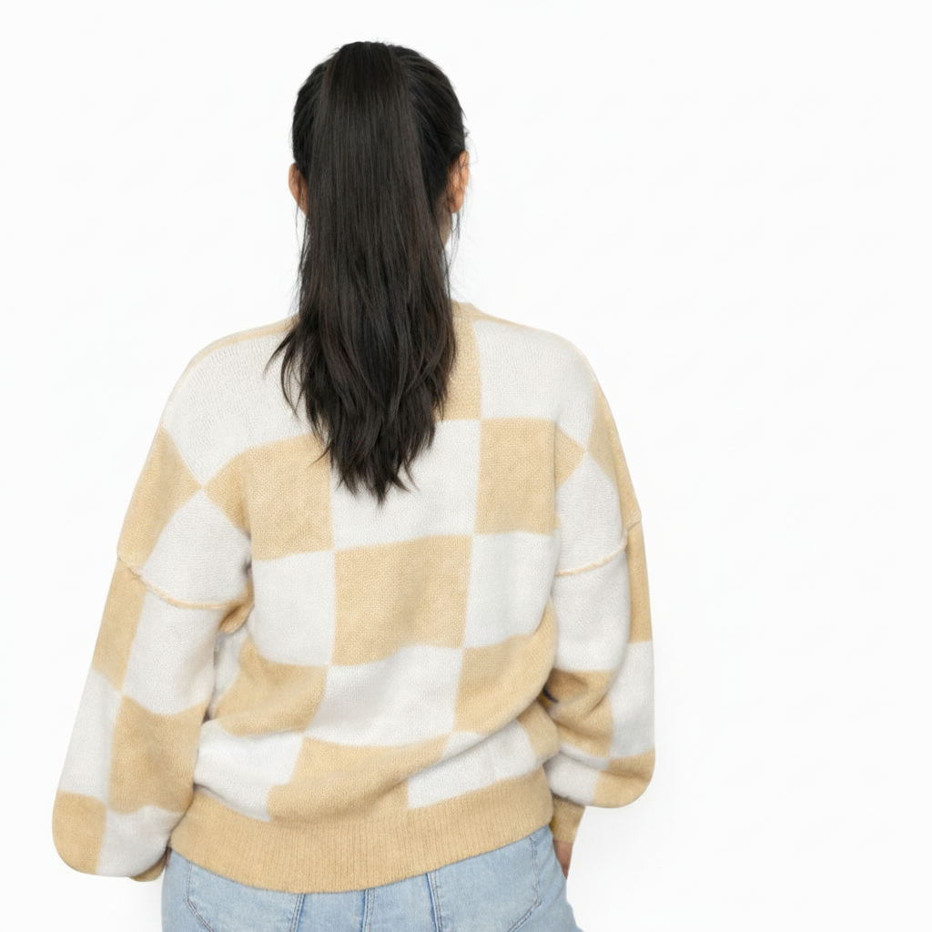 Vanilla Latte Checkered Sweater