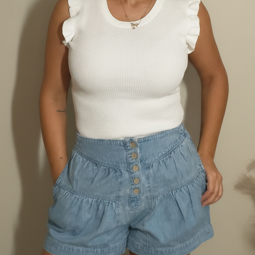 The Willow- Ruffle Sleeveless Sweater Knit Top